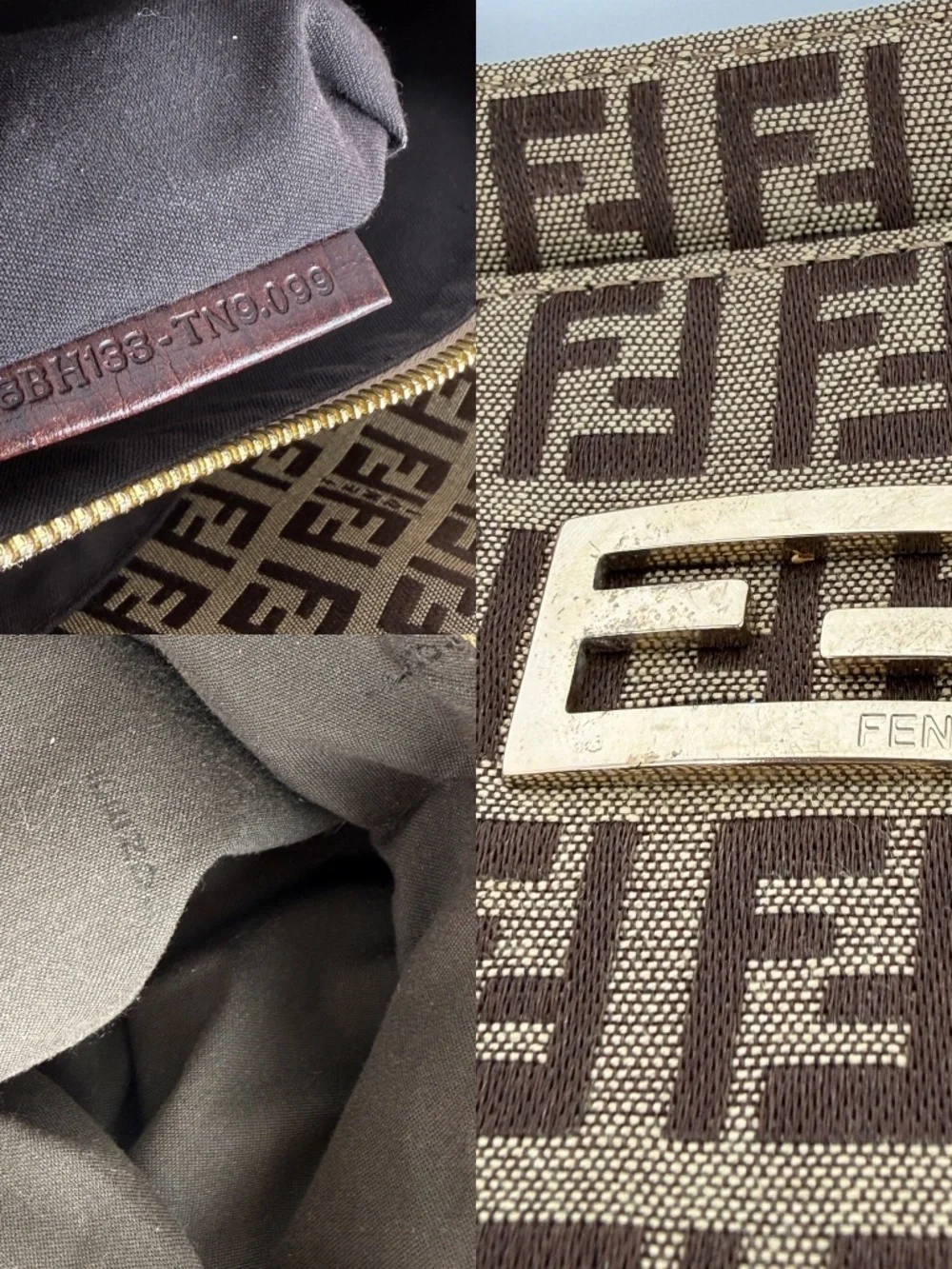 FENDI Vintage Zucchino FF Print Monogram Brown Beige Canvas Tote Bag